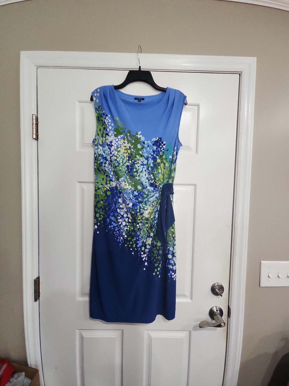 Apt.9 BLUE/GREEN Sleeveless Stretchy Mock Wrap Dress w Side Bow; Sz 1X; Washable